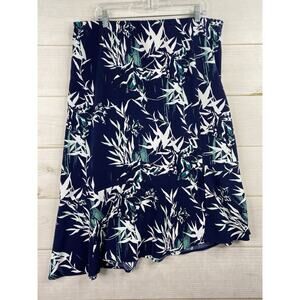 SEJOUR Skirt 16W Blue Floral Tropical Asymmetrical Ruffle Split Hem Zip Up